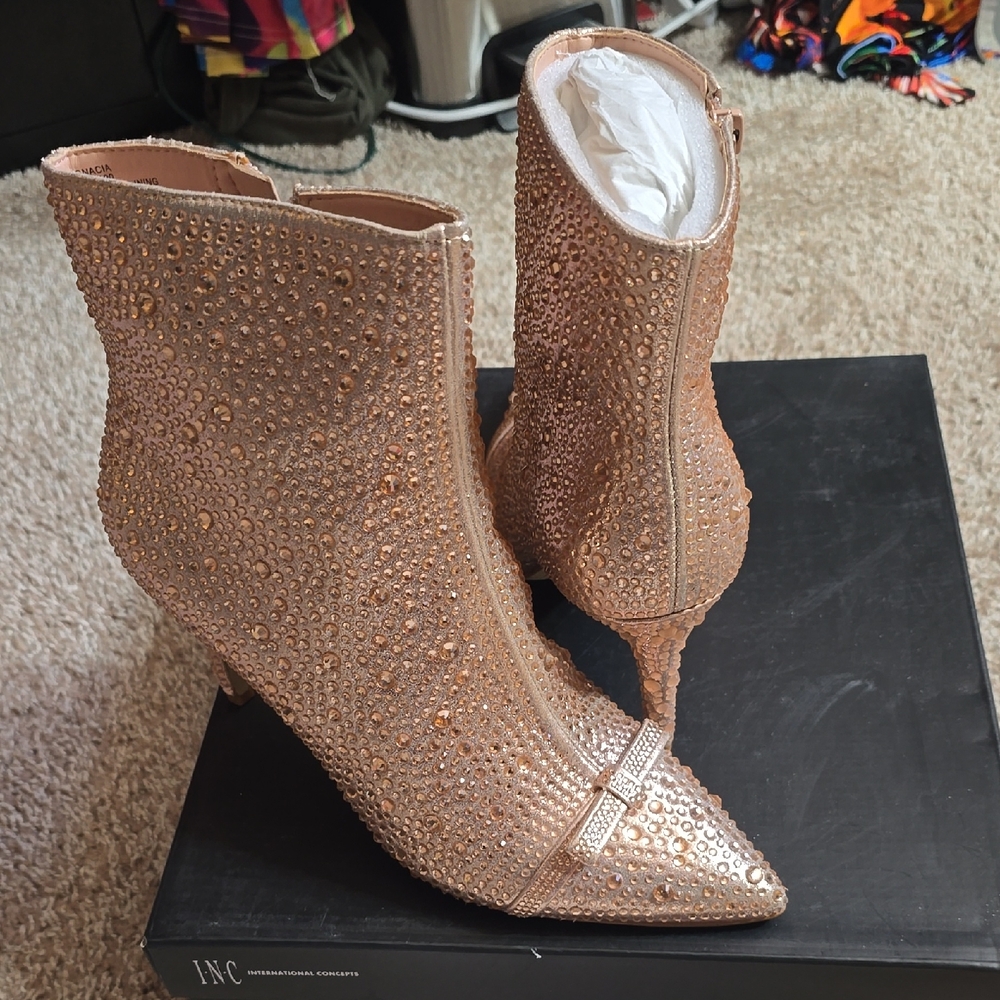 INC International Concepts Women's Sparkling Champange Heeled Boots